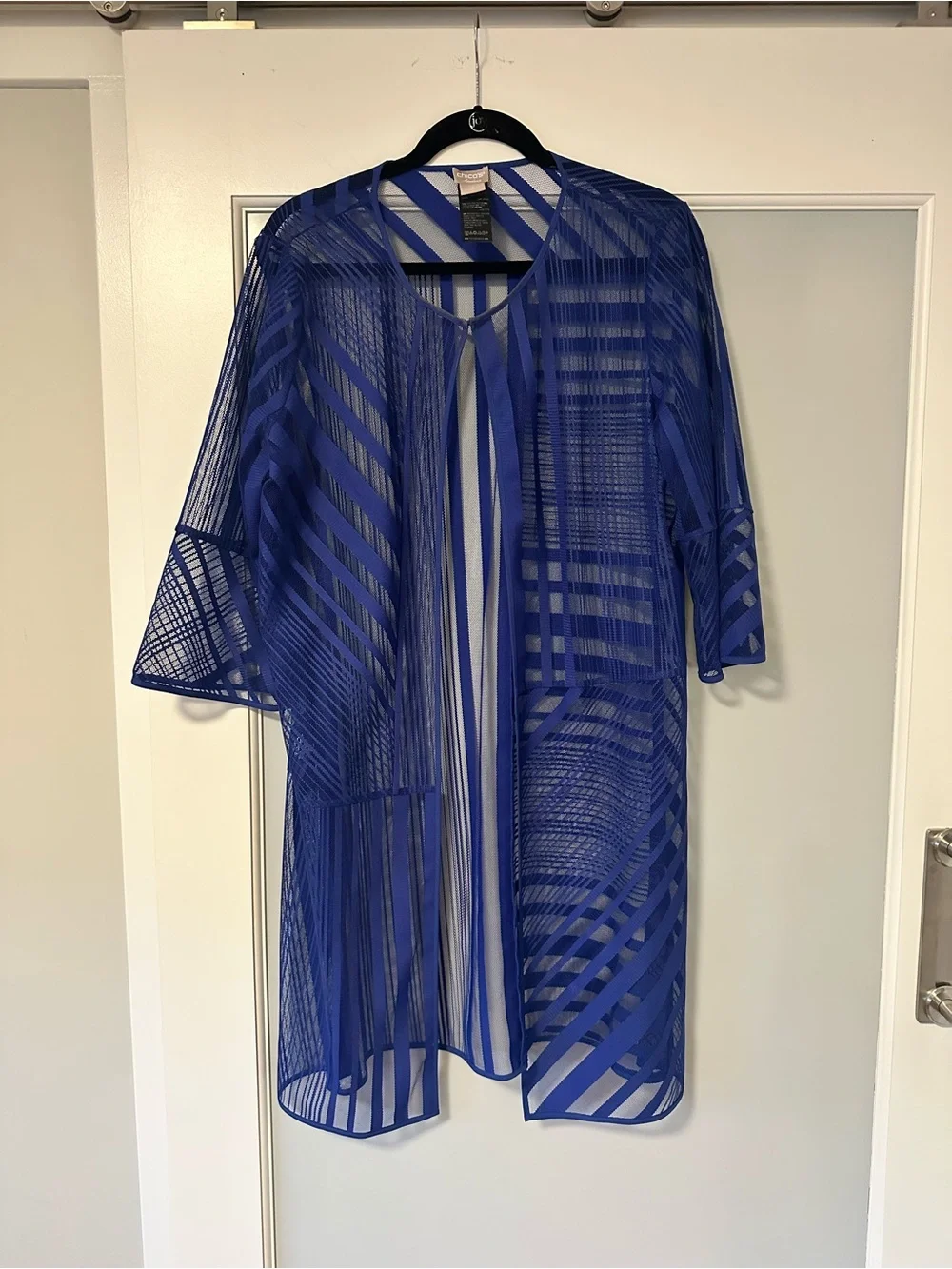 Chico's Royal Blue Sheer Striped Swim Coverup